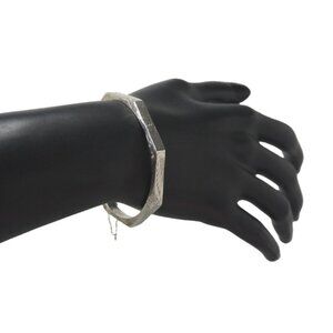 Vintage 925 silver hexagon shape bangle bracelet with safety chain 11.00g